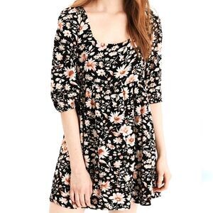 New American Eagle Black Floral Boho Dress Large